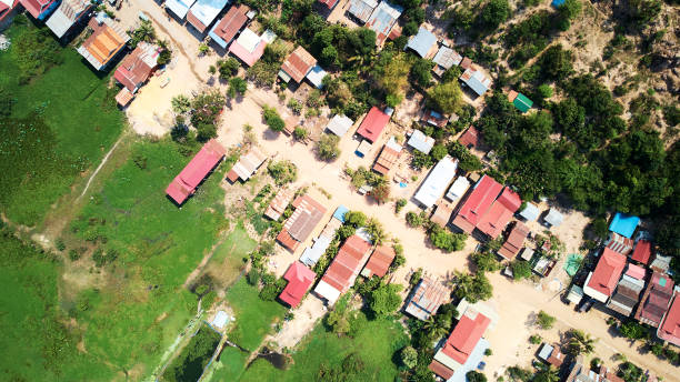 Aerial view of traditionnal village in Siem-Reap, Cambodia stock photo