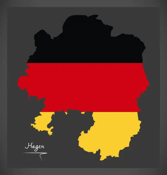 Vector illustration of Hagen map with German national flag illustration