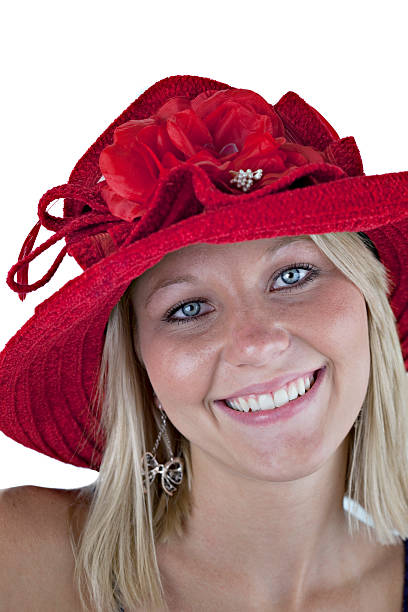 istock Beautiful blonde woman in red hat 93167108