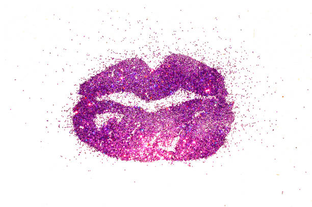 istock Lips of purple glitter sparkle on white background 931674480