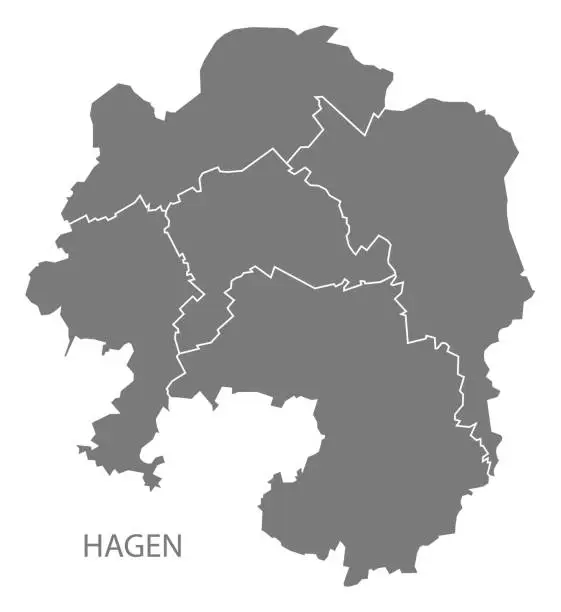Vector illustration of Hagen city map with boroughs grey illustration silhouette shape