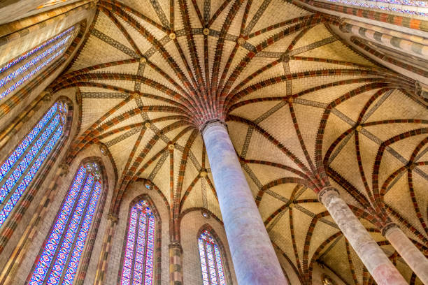 Beautiful XIII century Church in palm tree of the Jacobins in Toulouse, France. stock photo