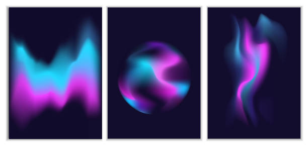 размытые жидкие электрические волнистые голографические шелка абстрактные мягкие яркие розовые синие белые фиолетовые бирюзовые цвета п� - blurred motion backgrounds circle abstract stock illustrations