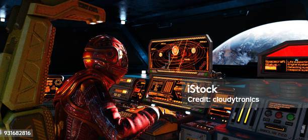 Spaceship Interior With Astronauts Stock Photo - Download Image Now - Spaceship, Cockpit, Astronaut