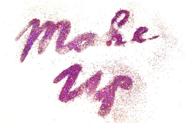 istock Make Up, words of purple glitter sparkle on white background 931684018