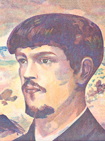 Claude Debussy portrait from French money