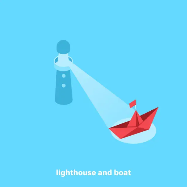Vector illustration of lighthouse and boat
