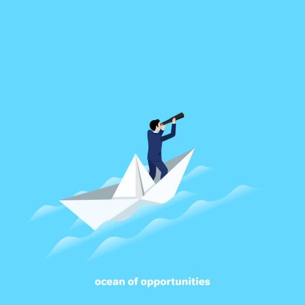 ilustrações de stock, clip art, desenhos animados e ícones de ocean of opportunities - star nautical vessel one person direction