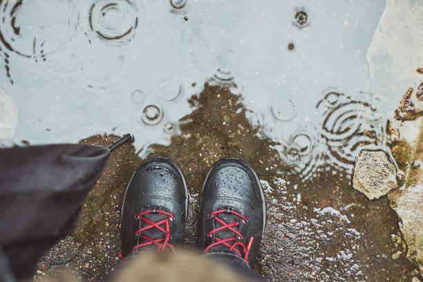 istock Looking down at a puddle of water during a rainy day 931693332