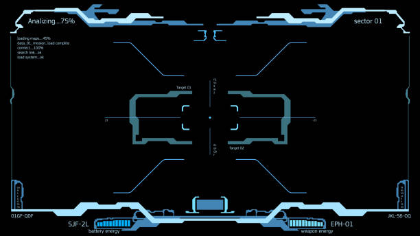 illustrations, cliparts, dessins animés et icônes de l’interface du futur. interface de hud. - cockpit horizontal equipment instrument of measurement