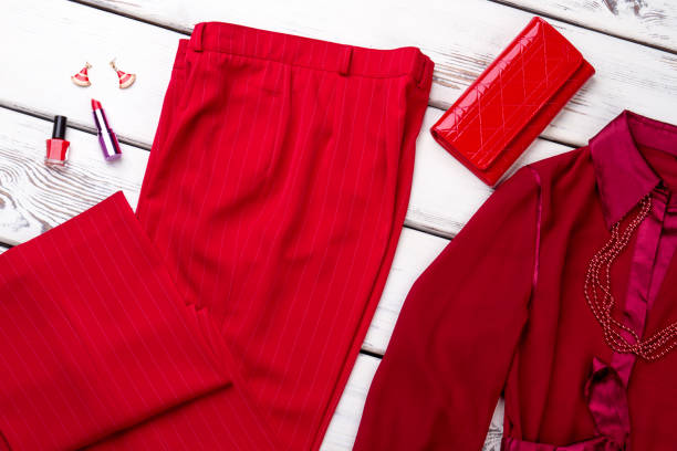 istock Close up red female clothes with wallet and accessories. 931696788