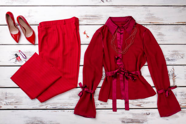 istock Top view red women apparel with high heel shoes. 931696920