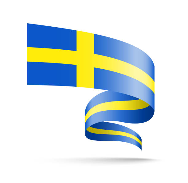 Sweden flag in the form of wave ribbon. Sweden flag in the form of wave ribbon. Vector illustration on white background. swedish flag stock illustrations
