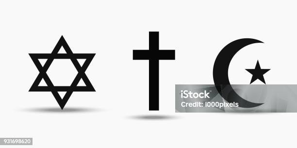 Symbols Of The Three World Religions Judaism Christianity And Islam Stock Illustration - Download Image Now