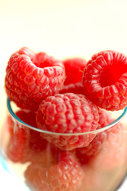 Raspberries in a cup stock photo