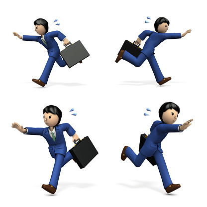 A businessman chasing something. A set of 4 illustrations. 3D illustration