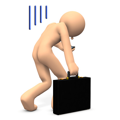 Character of rear appearance. He has been depressed as he sees the bad news. 3D illustration