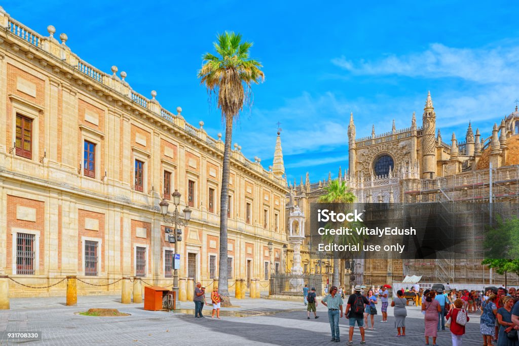 General Archive of the Indies (Archivo General de Indias), housed in the ancient merchants exchange of Seville, Spain. Seville, Spain - June 09, 2017 : General Archive of the Indies (Archivo General de Indias), housed in the ancient merchants exchange of Seville, Spain, the Casa Lonja de Mercaderes."r General - Military Rank Stock Photo