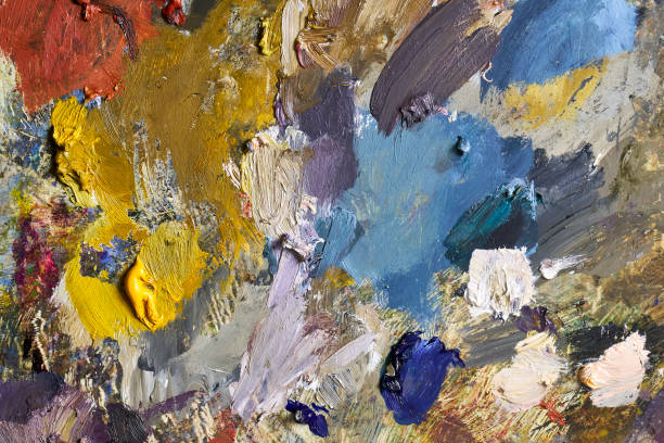 bright oil paint palette close up
