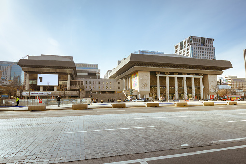 Seoul, South Korea - March 3, 2018 : Sejong Center for the Performing Arts, Seoul Korea. It is located in front of Gwanghwamun Gate in Jung-gu, Seoul. It was completed in 1978 and is serving as a hub of Korean performing arts.