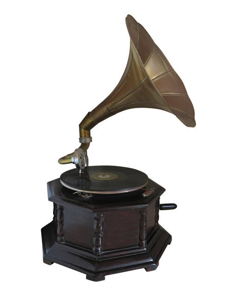 istock Vintage old gramophone record player isolated over white 931716798