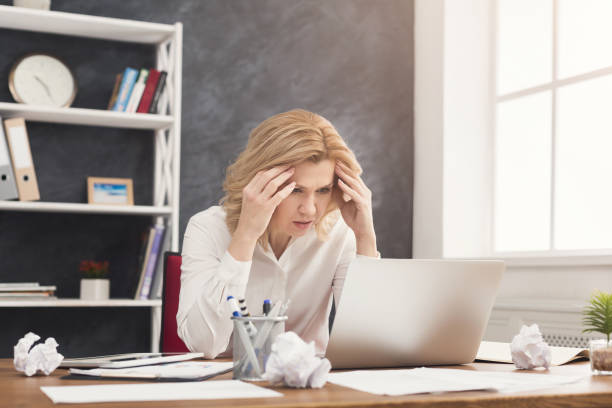 istock Tired businesswoman at office copy space 931717394
