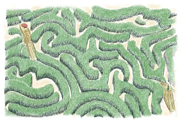 Vector illustration of Maze of ideas.Concept of maze to be crossed to find the ideas, oneself and to check with the foreground of the brain.