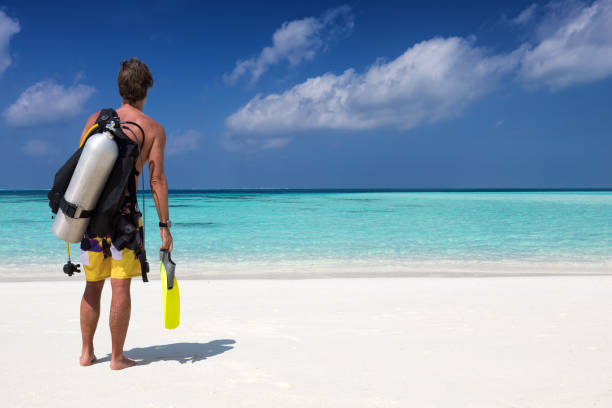 istock Male scuba diver on a tropical beach 931732980
