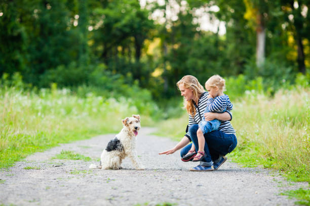 istock Mom and little daughter with fox terrier dog 931733560