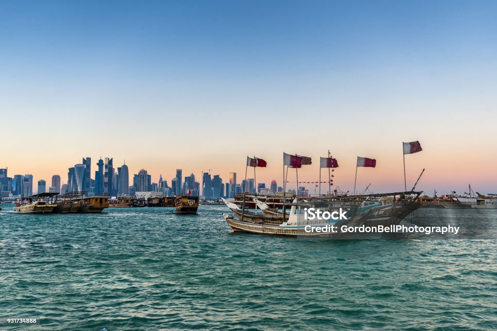Doha Qatar Dhow port on the Corniche in Doha Qatar Apartment Stock Photo