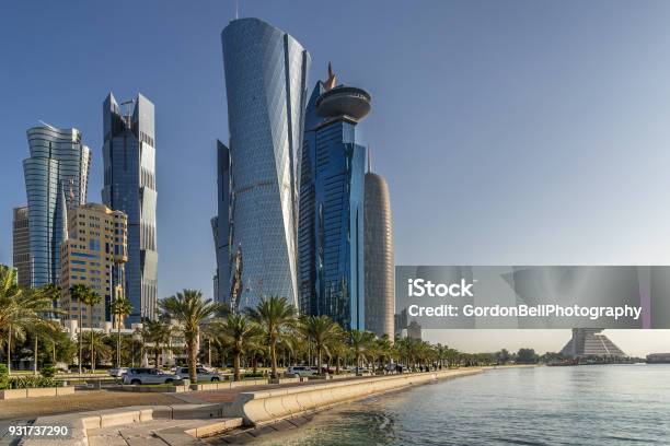 West Bay In Doha Stock Photo - Download Image Now - Apartment, Corniche, Doha