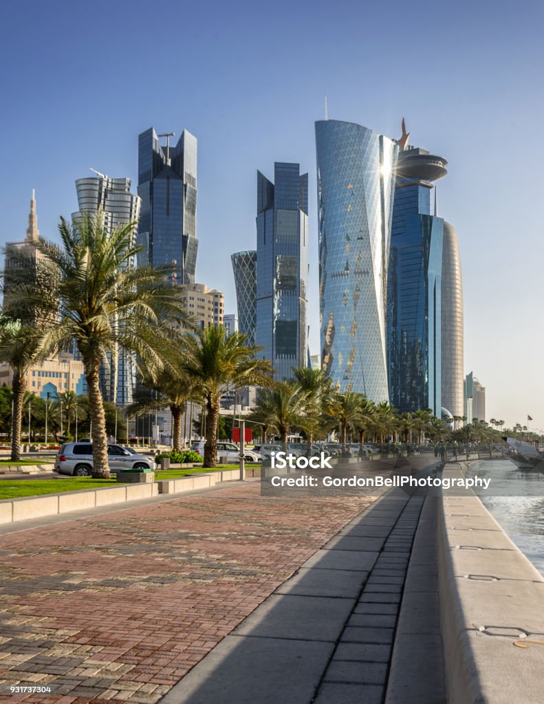 Doha Qatar Looking along the Corniche in Doha Qatar Doha Stock Photo