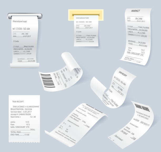 stockillustraties, clipart, cartoons en iconen met papier afdrukken selectievakje vector-elementen instellen - kassabon
