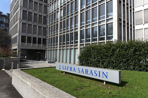 The J. Safra Sarasin Bank Office in Zurich. The Headquarters are located in Basel. The Bank is a Private Bank.