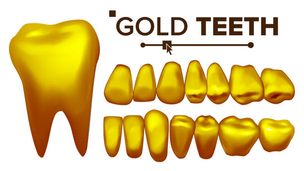 istock Golden Tooth Vector. Metal Gold Human Teeth. Isolated Illustration 931744430