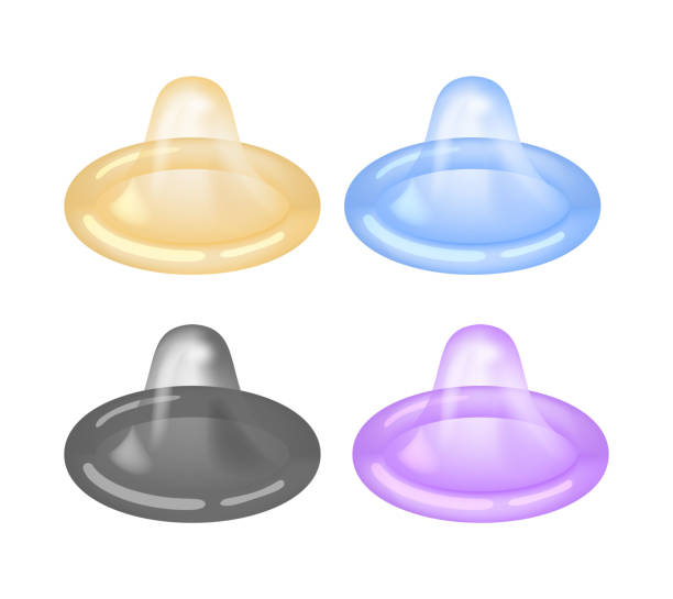 ilustrações, clipart, desenhos animados e ícones de conjunto de ícones de vetor isoladas preservativos coloridos - condom penis sex vector