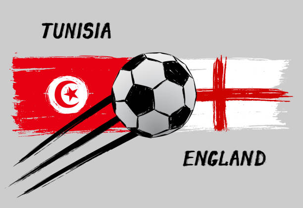 flagge von tunesien und england - symbol für den fußball - grunge - england map soccer soccer ball stock-grafiken, -clipart, -cartoons und -symbole