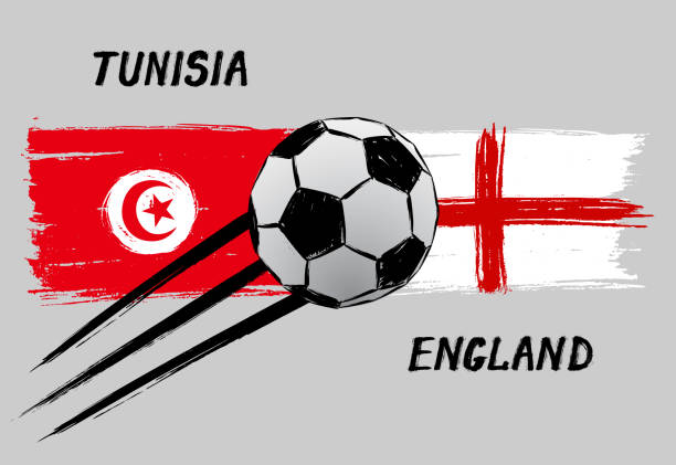 флаги туниса и англии - икона для футбола - гранж - england map soccer soccer ball stock illustrations