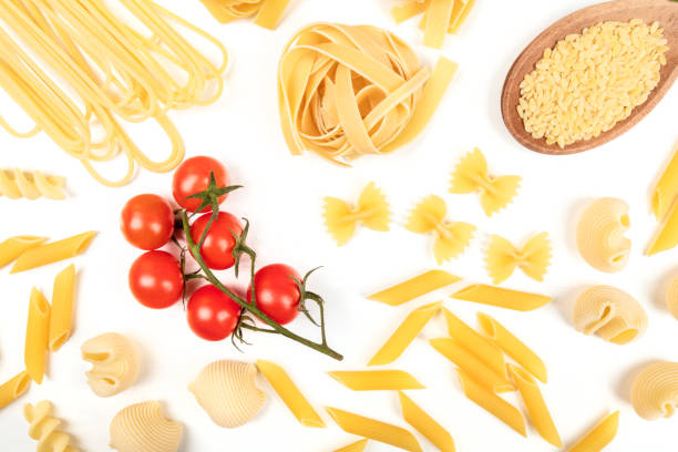 istock Overhead photo of different types of pasta on white 931753302