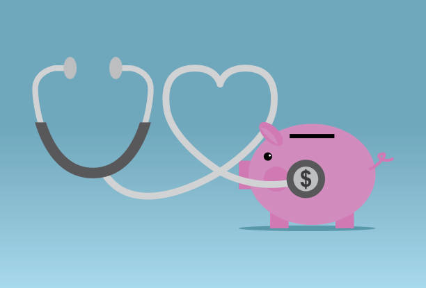 illustrazioni stock, clip art, cartoni animati e icone di tendenza di stetoscopio salvadanaio finanziario - currency stethoscope healthcare and medicine savings