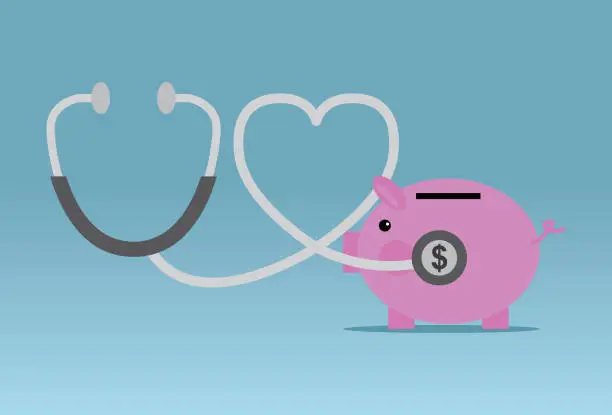 Vector illustration of Stethoscope piggy bank financial