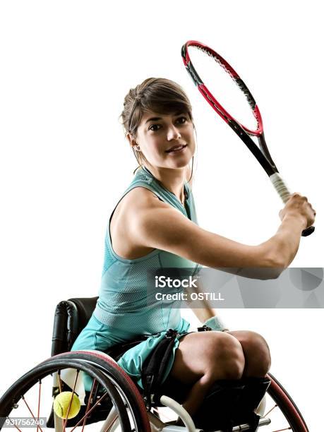 Junge Behinderte Tennis Spieler Frau Welchair Sport Isoliert Si Stockfoto und mehr Bilder von Sportler mit Behinderung