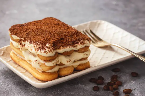 Homemade tiramisu cake, italian dessert.