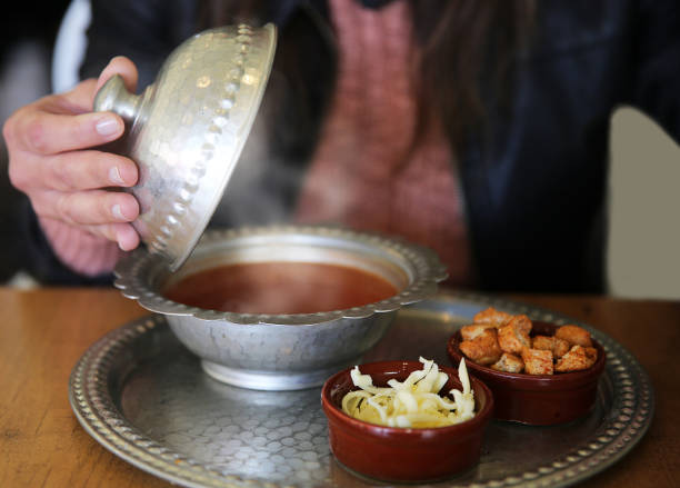 Soup, Eating, Women, Food, Spoon, Copper Plate, Cheese, Croutons