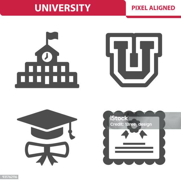 Ilustración de Iconos De La Universidad y más Vectores Libres de Derechos de Ícono - Ícono, Universidad, Diploma