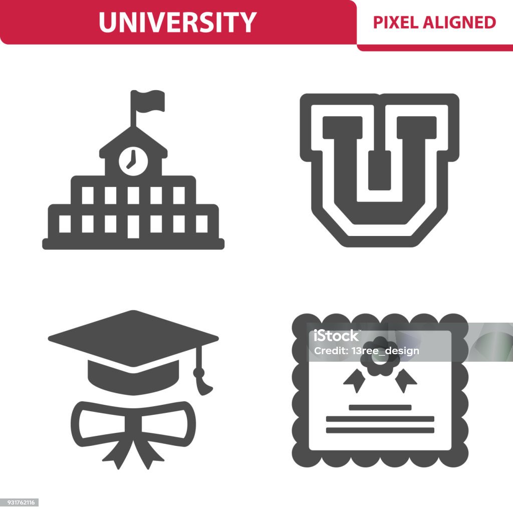 University Icons Professional, pixel aligned icons depicting various university education concepts. Icon Symbol stock vector