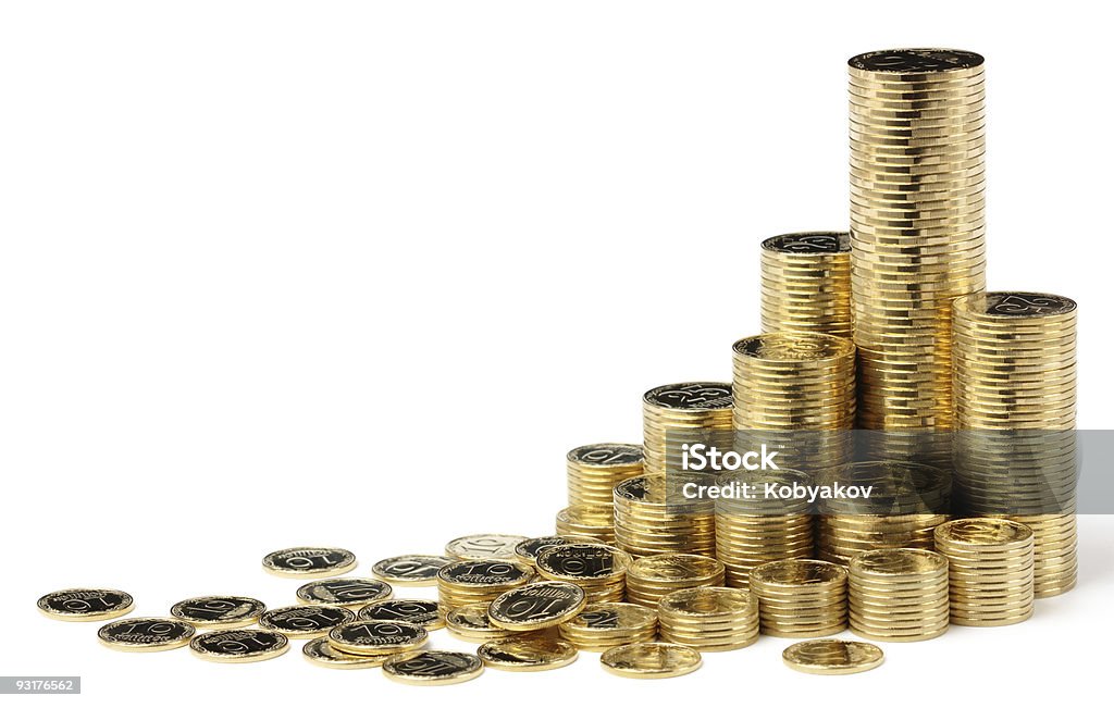 Un montón de monedas de oro - Foto de stock de Ahorros libre de derechos