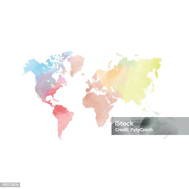 Watercolor Map Of World Colorful Vector Illustration Stock Illustration - Download Image Now