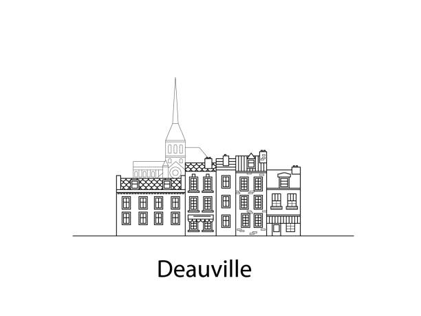 Cities of Normandy, Deauville. European houses. Different sizes and constructions. Old houses of Europe Flat vector in lines Cities of Normandy, Deauville. European houses. Different sizes and constructions. Old houses of Europe Flat vector in lines. france village blue sky stock illustrations