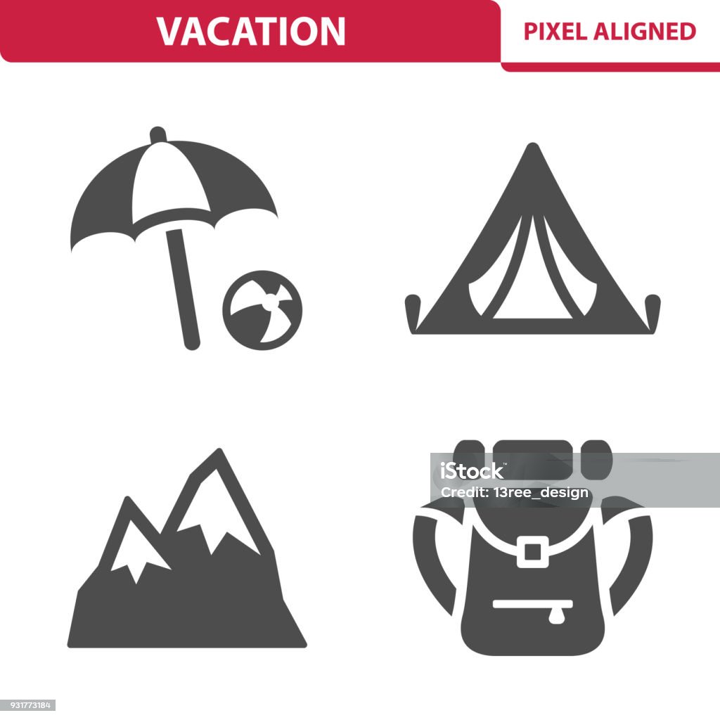 Vacation Icons Professional, pixel aligned icons depicting various travel and vacation concepts. Icon Symbol stock vector